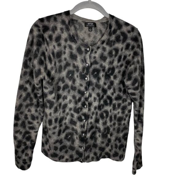 Apt. 9 Sweaters - Apt 9 Cardigan Sweater 100% Cashmere Leopard Print Gray Black Womens Size Large